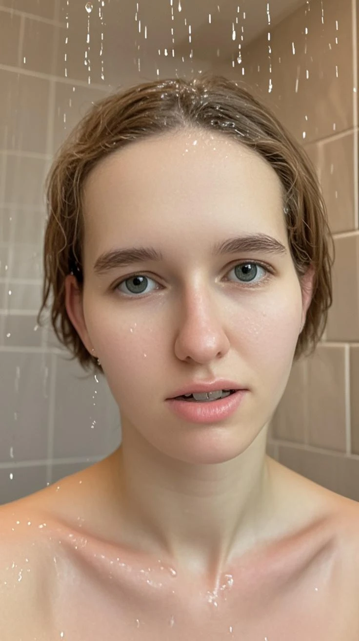 Braided hair Pale skin glasses ugly arab girl nude in bathroom 