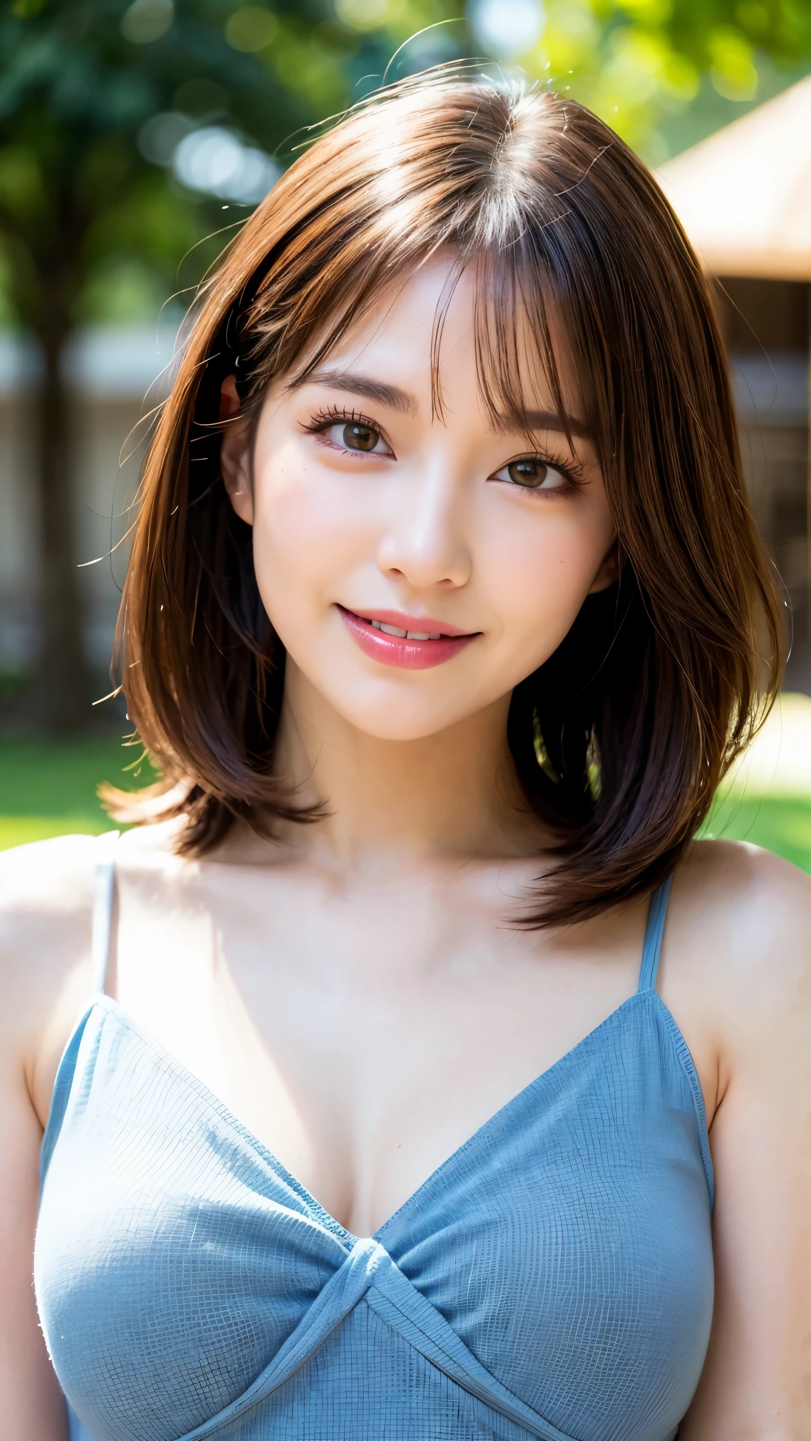 (masterpiece)、(highest quality:1.5)、(16k wallpaper:1.2)、(Photorealistic:1.2)、(Ultra-detailed:1.2)、(Surreal), (High resolution), (Very detailed), (Professional), (Realistic), (Post-processing), (Very detailed),(Sharp focus), Sharp focus:1.2,Photorealistic, Ultra-realistic, Backlight, (Improvement of quality:1.4), Healthy thighs、(Narrow waist)、Big Ass、(Beautiful legs)、((Perfectly detailed five-fingered hands)),(Anatomically correct body)、((1 female:1.4))、Japanese、Asian、Realistic Skin、(Small chest:1.4)、Bust size is C cup、Pretty woman with perfect figure:1.4,(from the front:1.5), (Enhances the beauty of skin texture:1.1), (Beautiful fine details), (Detailed face),Beautiful realistic face,No makeup、美しいBlack Hair、The best smile、Natural color lip、(Small Mouth:1.2)、(Oval Face)、Even bangs、Hide eyebrows with bangs、((29-year-old woman))、Bob Hair、Hair blowing in the wind, (Black Hair, Iris, Watery eyes, Shining Eyes, Bob cut hair, Small earrings,), Hair behind the ear、No makeup、(Drooping eyes)、Drooping eye corners、Professionalのカメラマンが撮影した写真,1 girl, Cute Smile.whole body、(((One lovely woman)),((A big friendly smile)),(( Small breasts,Small breastsの谷間)),((((Plump Cheeks)))), (((nude、Spread your legs、Female organ、pubic hair、Pussy、Pink nipples))),((whole body:1.5))、(Narrow waist、Slender Body)、