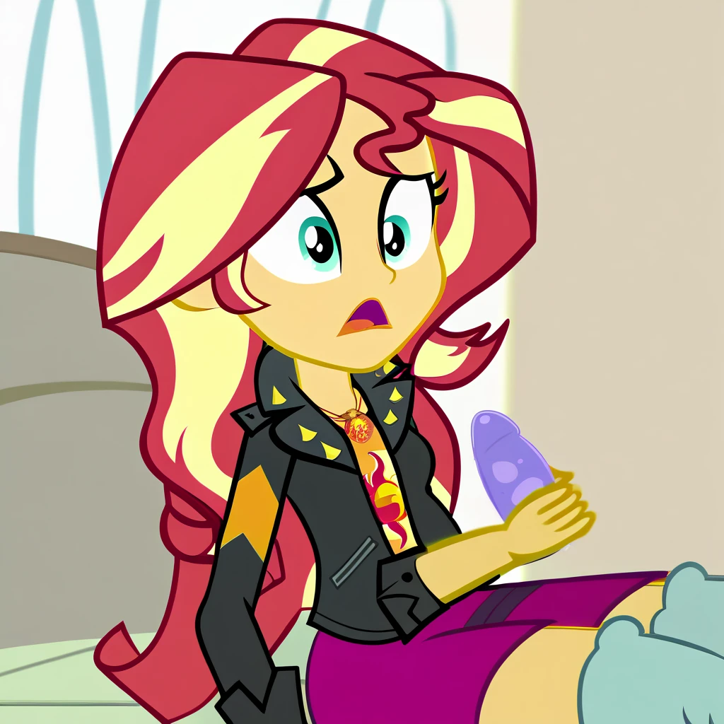 upskirt, duo focus, equestria girls, blushing, sunset shimmer, bra, underwear, grin, evil smile, erection, smiling, butt, clothes, maid, black panties, underwear, sunbutt, show accurate, vector, male pov, tenting, crotch big bulge, big erection in pants, offscreen male character