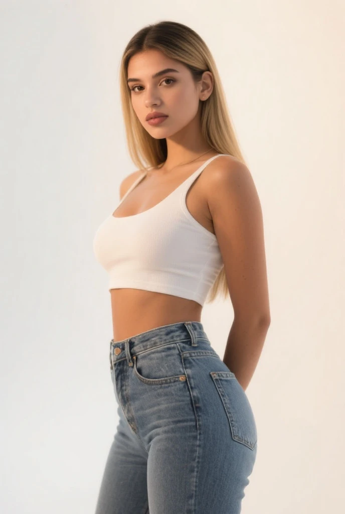 Photorealistic Images prompt structure: "A young influencer girl, mid-20s, with flowing ombre hair and a trendy outfit consisting of a cropped top and high-waisted jeans, standing in a chic urban loft with large windows overlooking the city skyline during golden hour, Digital Photograph, Camera: Canon EOS 5D Mark IV, Shot: Medium shot, Render: HDR, 4K resolution"