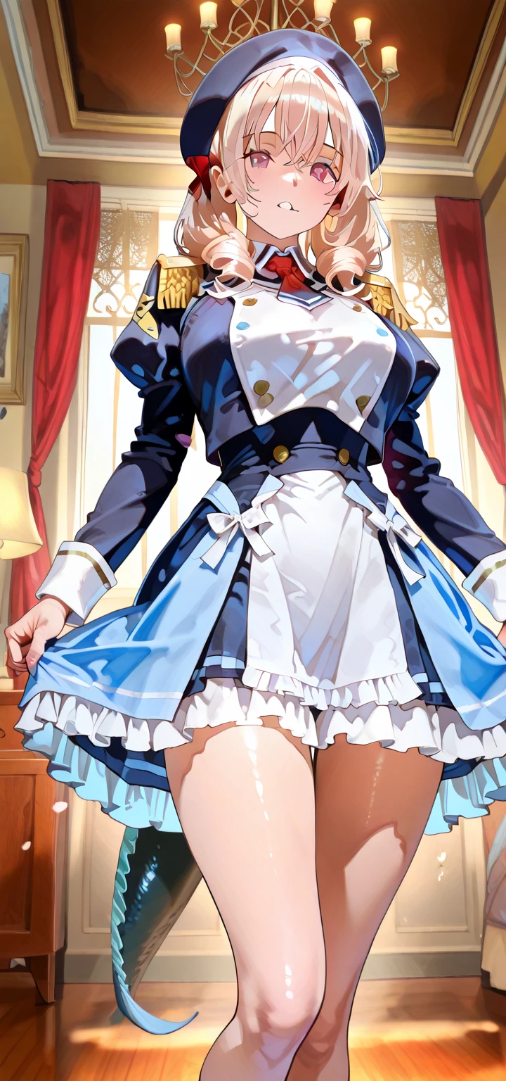 takashi takeuchi,Artorian Pendragon \(Fate\), Saber,1girl in, :D, Ahoge, Blonde hair, Naughty big、large full breasts、 Choker, cleavage, 鎖骨, Dress, elbow groves, gloves, Green eyes, hair between eye, Hair Ribbon, Indoors, Looking at Viewer, bow ribbon, ribbon choker, Short hair,Open mouth、Smile, duo, stairs, Strapless, straplessdress, wedding dress, White Dress, White Gloves, White ribbon, , ((masutepiece)), Best Quality, High resolution, Unity 8k壁纸, (Illustration:0.8), (Beautiful detailed eyes:1.6), extra detailed face, Perfect Lighting, extremely details CG, (Perfect hands, Perfect Anatomy)、(Skirt lift:1.3), (Blue panties:1.3)、(Skirt that rolls up:1.3)、(Fully exposed panties:1.5)、