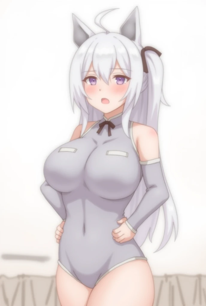 best quality　high resolution　one young pretty woman　red eyes　white hair neat　medium perm　cute soft girl　Cat ear　Fascinating naked black and white cow pattern underwear　dragon girl cosplay　enchanting maid outfit　breastfeeding service　The huge breasts  with amazing charm　Sexless　breast milk　gasp　incest　Estrus face, wearing dress