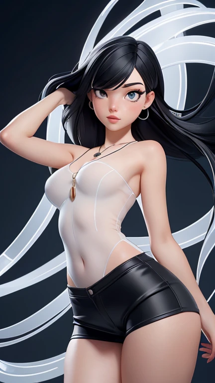 (A sexy Asian woman ?(age 20), (tiny bikini, athletic, big butt, long hair put up in fancy style) she has love poems penned with henna on her back in a artsy font) she is holding her hair up, her back is to the viewer