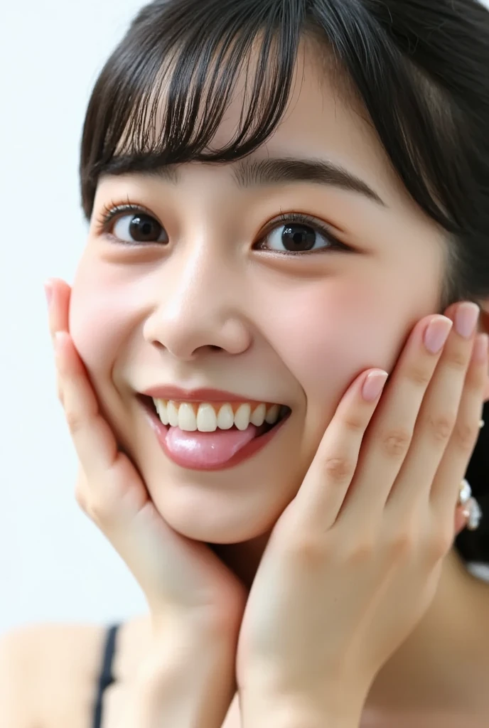 Extreme close-up high-angle portrait of a stunningly beautiful young ...