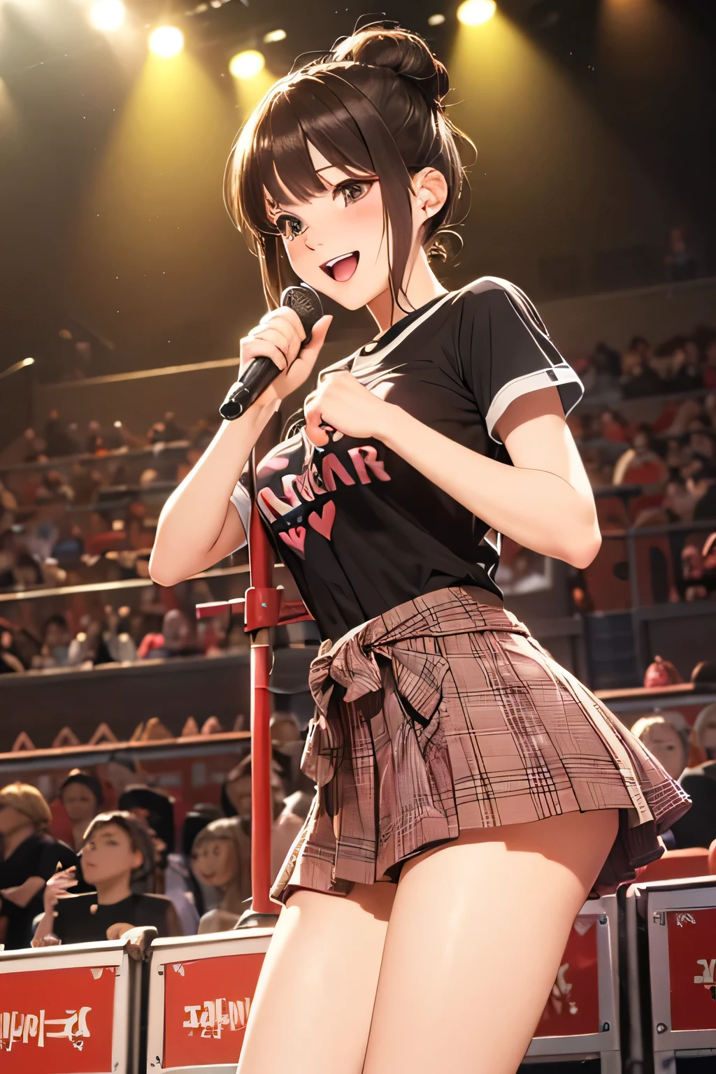 ((masterpiece、Highest quality、Official Art))、snap shot、Idol Concert、Concert Stage、(3 to 5 cute naked girls、、smile、Sing with a microphone、dance、Ribbon headband、Ultra mini skirt:1.2、Idol Costumes:1.2 )、Exposing the breasts、Hair of different colorr.々Hair style、(((Full nudity、Pussy、cute)))、(Sweat a lot、Glowing Skin)、Anime key visual, ((The characters are unique))