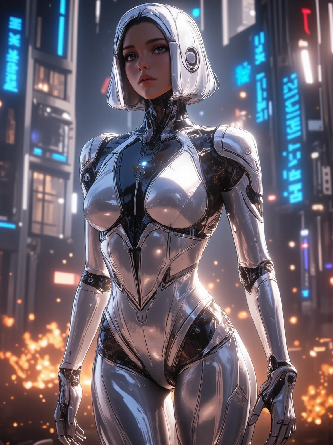 (3heads:1.5), 1girl, ((best qualtiy)),Cyborg girl in cyborg style,Gray hair,Long ponytail hairstyle,Wear headphones in the shape of rabbit ears and a gas mask,The gas mask has a green light on the surface,Dressed in a white suit,There are long pink bands of light on the clothes,Pink eyes,(black glove),The left hand is a mechanical prosthesis,The main body is connected by wires and pipes, ((tmasterpiece)), (the detail:1.4), 。.3D, A beautiful cyberpunk female image,hdr(HighDynamicRange),Ray traching,NVIDIA RTX,Hyper-Resolution,Unreal 5,Subsurface scattering、PBR Texture、post-proces、Anisotropy Filtering、depth of fields、maximum definition and sharpness、Many-Layer Textures、Albedo e mapas Speculares、Surface coloring、Accurate simulation of light-material interactions、perfectly proportions、rendering by octane、Two-colored light、largeaperture、Low ISO、White balance、the rule of thirds、8K raw data、