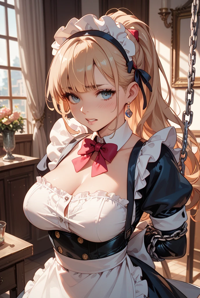 girl, mature female, mature, Beautiful wife,milf, very long hair, (huge-breasted),blush, lipsticks,(white colors)ta skirt,open chest,Victorian style,Gothic,HighestQuali,超高分辨率