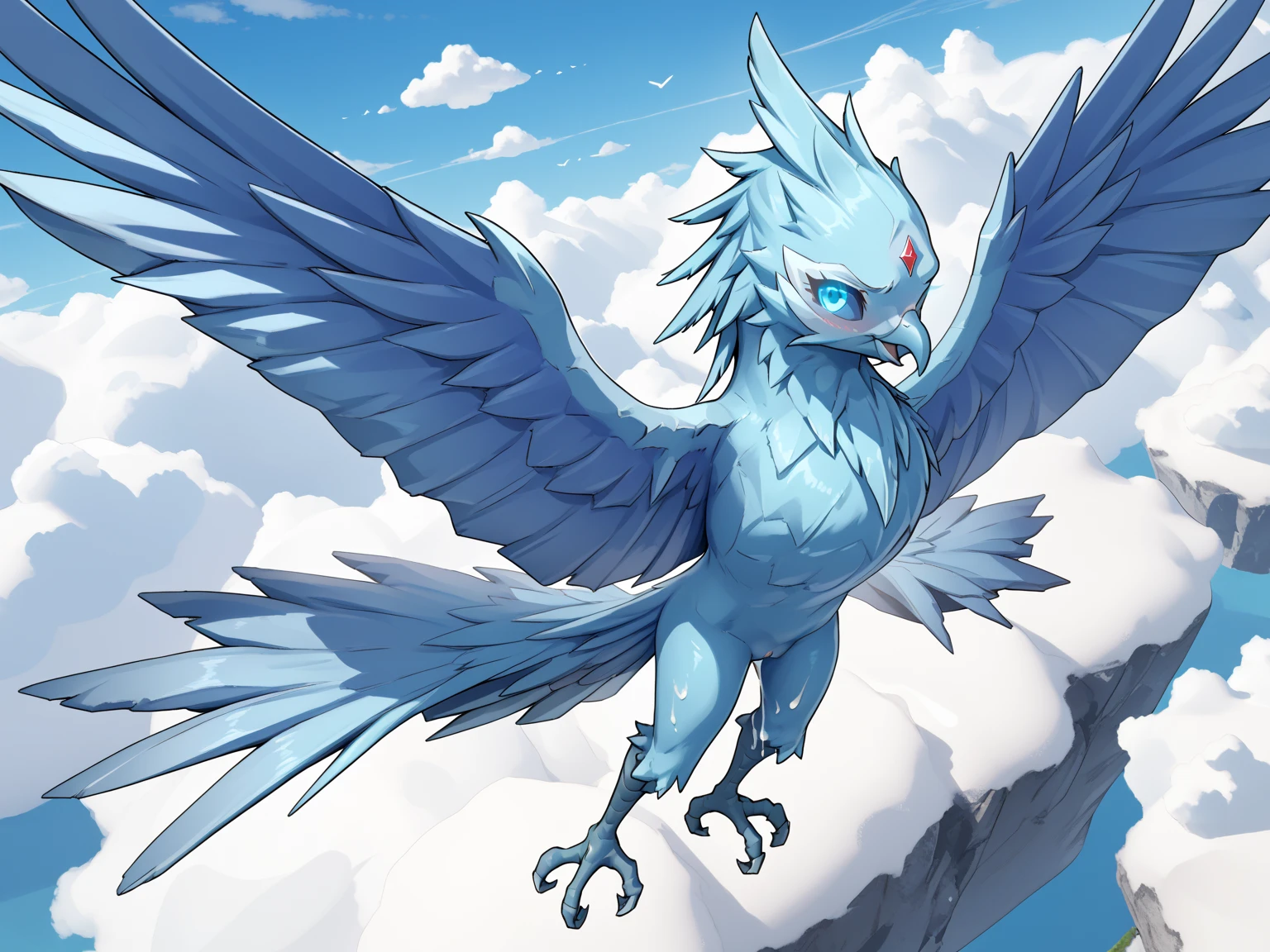 avian, bird, [beast], animal, creatur, no human, no anthro, (sfw), [epic scene], ((anivia\(league of leguends\))), [tocororo bird:1.5], [beautifull drawing], [entire body view], [in sky], [beautifull claws], [beautifull feathers:1.6], [big feathers:1.6], [bird torso], [long wings1:7], [open wings:1.3], [showing wings] [metal furry armor:1.6], tight armor, [icicle from feathers:1.3], [long beautifull beak:1.2], [masterpiece], [epic lightning], [flying], ((bird anatom))