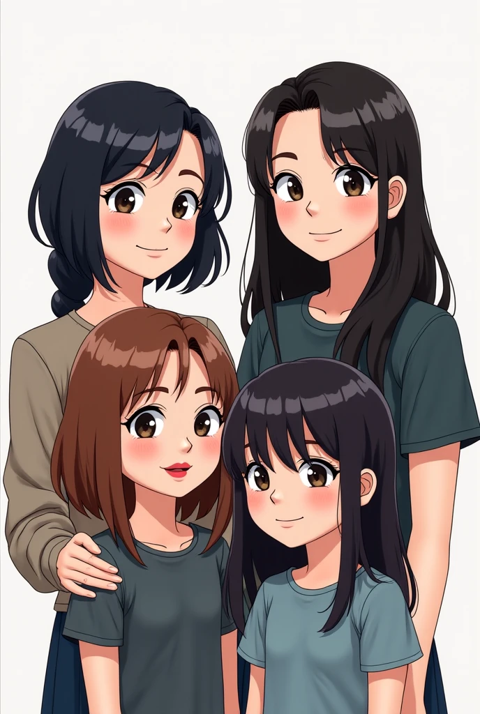 A group of 4 girls The first one is a brunette with long hair, Brown eyes, white and wearing clothes a t-shirt and jeans The second black-haired girl with long hair, with red lips, with makeup and clothes that have a top and skirt.
The third one that is smaller in size, semi-short brown hair with long eyelashes and big eyes. (I WEAR A SKIRT TOO)
THE LAST ONE THAT IS ALSO SMALL in size , LONG BLACK HAIR super straight and wearing pants.
WITHOUT FERRULE XF