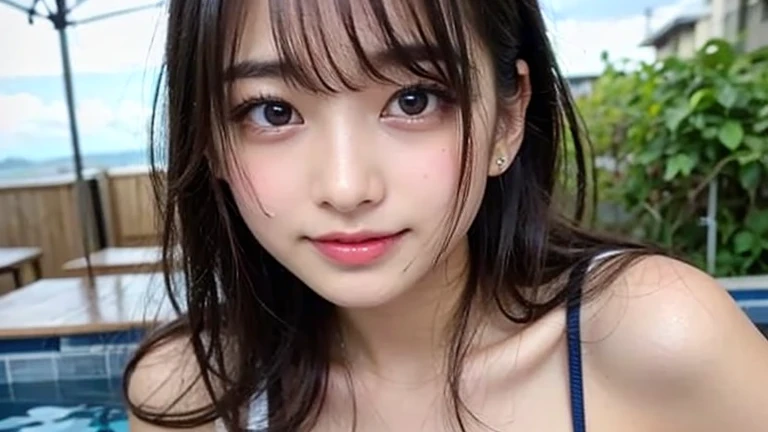 masterpiece , Highest quality , Japanese , Cute Face , Age 25 , (Symmetrical, clear eyes:1.3) , Shining Eyes , View your viewers , bikini