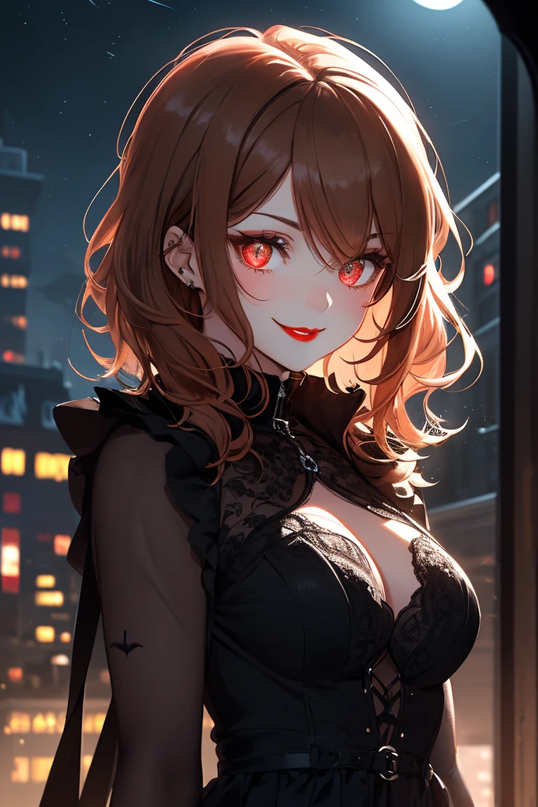 1girl, makima \(chainsaw man\), chainsaw man, looking at viewer, (smirk:0.7), close up (cowboy shot:0.7), beautiful party dress, black lace dress, intricate dress, Black tie event, masterpiece, best quality