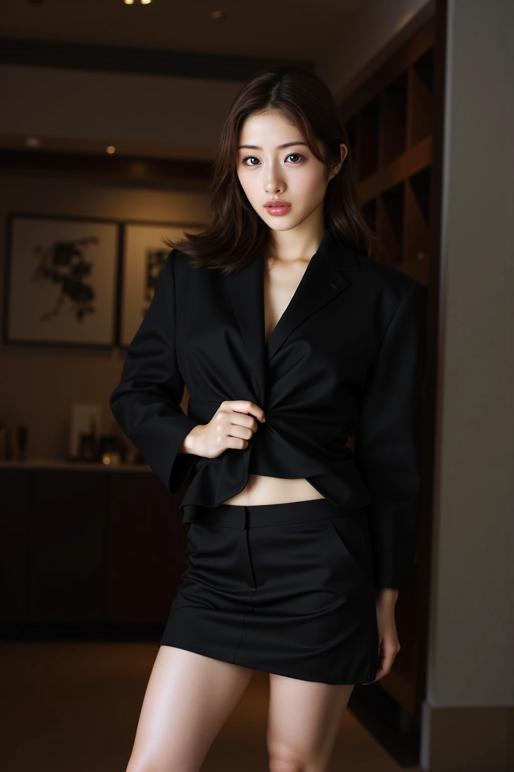8k, RAW Portrait (Japanese women),masterpiece、Photorealistic:1.2、Realistic, Ultra-high resolution, Highest quality, Real Life Photos ,( in the evening :1.1),
((((1 female:1.5)))), (((Two girls showing off their panties In the room)))、(Cute Face:1.3)、Japanese women,((office lady))、((A real office lady))、((suit:1.6))、 Short Hairstyles,Slender body,、In the room、
、big, beautiful, Detailed eyes, Black Hair,(Written boundary depth:1.3)、 ((Dark brown eyes:1.2))、(Realistic skin texture:1.3)、(Immersive atmosphere:0.8、Chiaroscuro:1.2) 、(Viewer:1.4)、((Embarrassed look:1.4))、((Red cheeks:1.3))、((Ceiling From below:1.2))、(smile:0.7)、((She's wearing tiny white silk panties))、((Panty shot))、((A woman rolling up her skirt))、((From below:1.48))、((Crotch close-up:1.52))、((Pants with emphasis on the photo))、the most beautiful woman in the world、the most beautiful woman in the world、((Spread your legs out to the side:1.4))、
