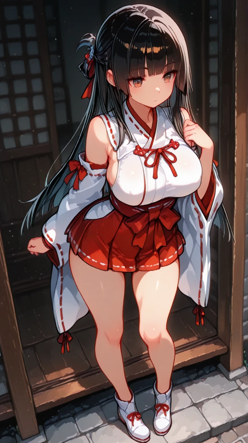 Japan white clothes,Red Hakama, a little big breast, Wet and transparent clothes