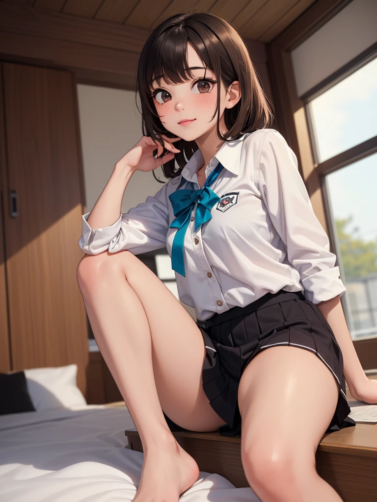minami kotori、minami kotori、brown hair、(Degree of brown eyes:1.5)、One side up、ヘアribbon、ribbon、length、Rip off your blazer、Blue Skirt、Jacket、Otonokizaka Uniform、Pleated skirt、、Winter clothes、Looking for viewers during break、Indoor break、classroom、break (masterpiece:1.2)、highest quality、High resolution、unity 8k wallpaper、(Awareness-raising:0.8)、(Beautiful and fine details:1.6)、Highly detailed face、Perfect lighting、Extremely detailed CG、 (Perfect hands、Perfect Anatomy)、Look at the viewers、blush、Laughter、(White panties:1.3)、(Full-fledged panties:1.5)、School, Sit with your knees bent、eight-headed body、Beautiful feet 、On campus、As if looking up from below、(Put your knees on your chest),