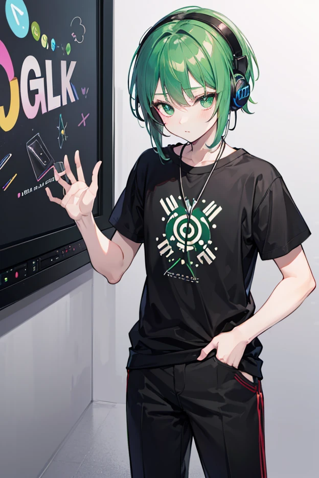 Young man, green hoodie, jeans, blood stained on his face, sharp and calm eyes, serious expression looking at TV, old VCR on the TV, shabby desk, worn wooden walls, floor, mottled, --auto --s2
