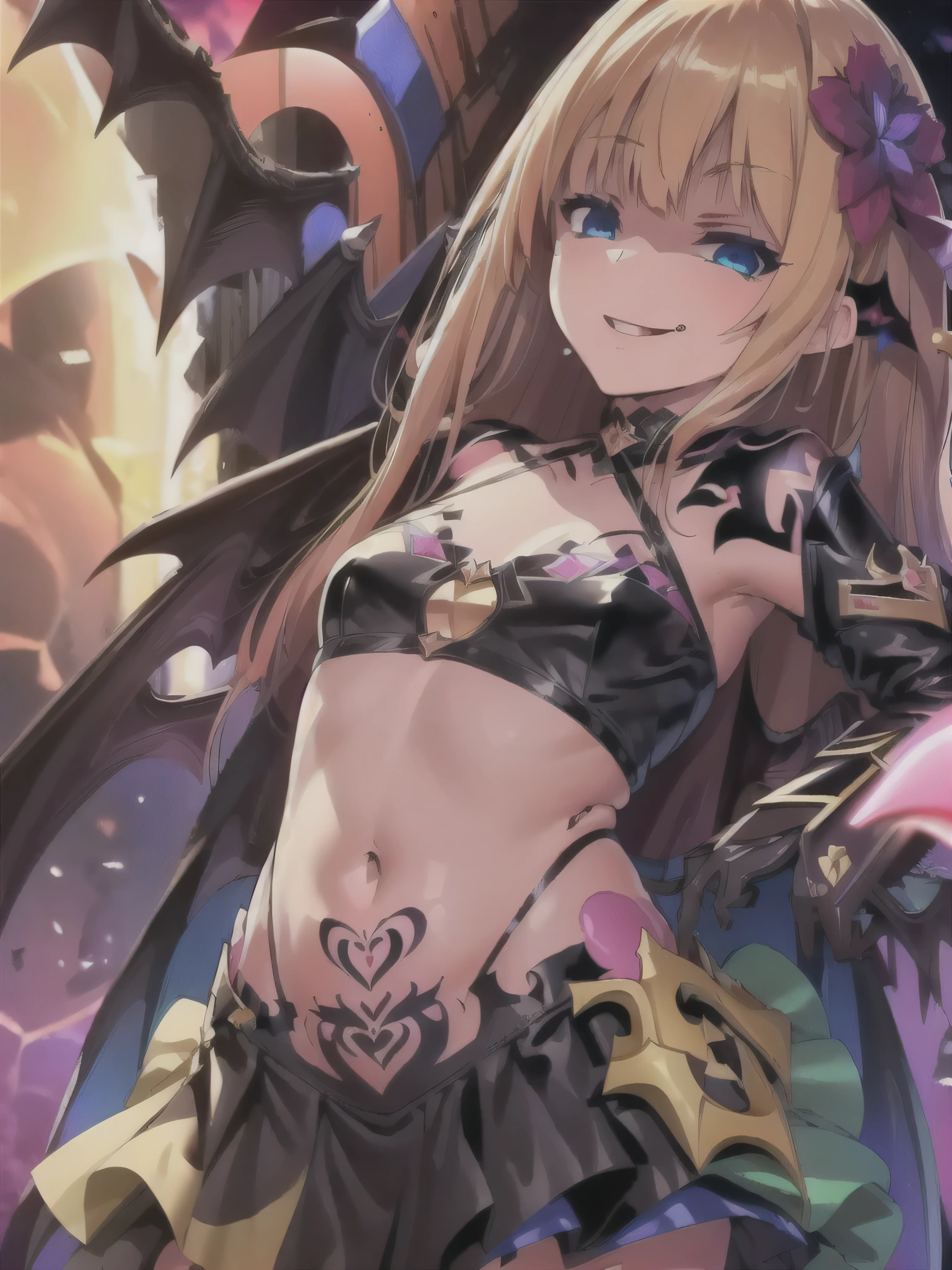 ((best quality)), ((Artwork)), (detailded), 1 girl, Dragon woman, cabellos largos dorados, golden armour, Golden Dragon Knight, golden wings, pinky skin, Eyes red, legs thick, blush cheeks, golden giant sword