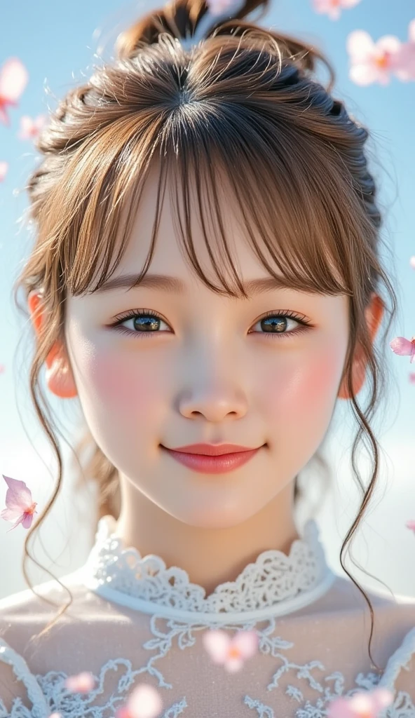 The following scenes are depicted using a chibi girl doll.(Photorealistic、Pointing at the stars in the night sky、smile、Shoot from the side)