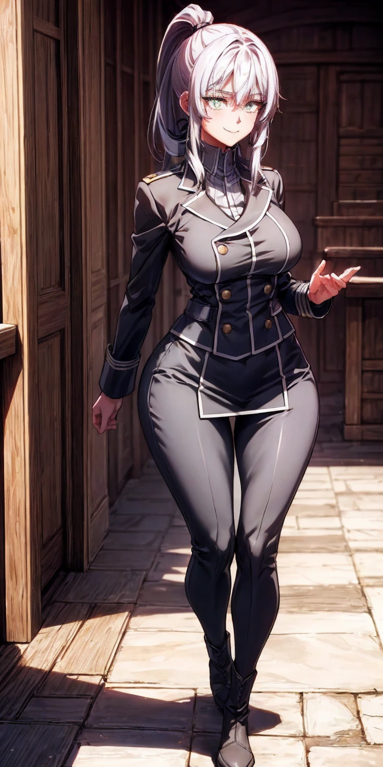 (Masterpiece, best quality, intricate details, 1sologirl) iron collar, arms behind back, iron cuffs, , bound ((standing by wooden pole:1.2)) looking from above happy closed mouth