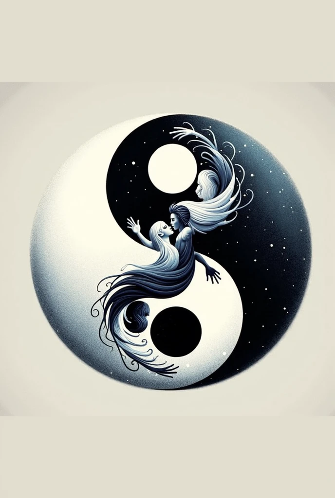 (maximum quality, exquisite drawing, best lighting, best shading), Yin Yang-shaped statue, under the moon and sun, detailed and realistic, intricate details, carved from black and white marble, glowing with moonlight and sunlight, a perfect balance of light and dark, mystical and serene.