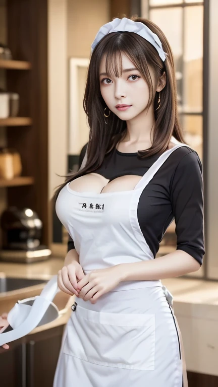 (RAW photos:1.2),high high quality,Beautiful Meticulous Girl,Highly detailed eyes and face,beatiful detailed eyes,hugefilesize,A high resolution,8k wallpaper,finely detailled,Highly detailed stock code uniform 8k wallpaper,light in face,电影灯光,16 year old girl,A sexy pose,(photo-realism:1.4),illustratio,ultra-realistic realism,super detailing, tmasterpiece, at the kitchen,Wear an apron to cook,Wear a chef's hat,wears glasses,Bigchest,low chest