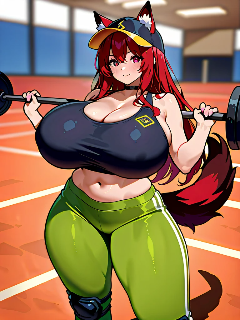 (track and field, Stadium:1.2), (rim lit), (Detailed face:1.1), 1girll, Solo, Smile, Captain Mizuki, one-punch man, A high resolution, Muscular female, Breasts, Orange hair, Upper body, High ponytail, Long hair, medal, Sweat, steams, steamed body, murata yuusuke, Big ass, Big boobs, big thighs, Super tight sporty, Nsfw, micro Thong, POV, micro Blusa strapless, Short blouse, Blouse does not cover boobs