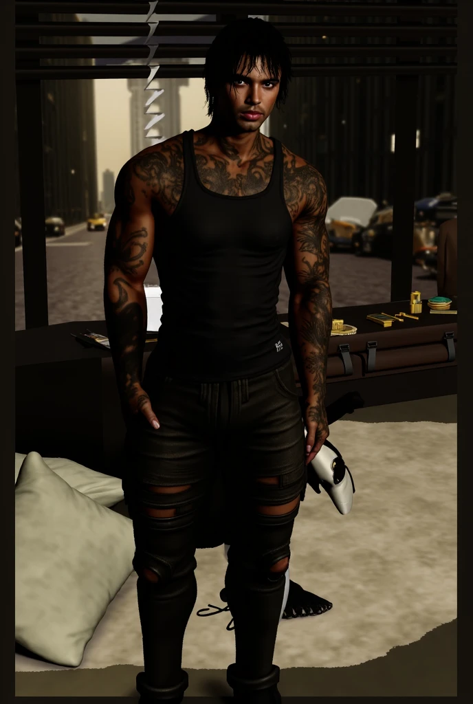 arafed man with tattoos and a tattoo on his chest, highly detailed full body, full body picture, fullbody, full body shot hyperdetailed, detailed full body, full body!! maximalist details, imvu, full body!!, in the style jordan grimmer, full body!!!, whole body highly detailed, !!full body portrait!!, full_body!!