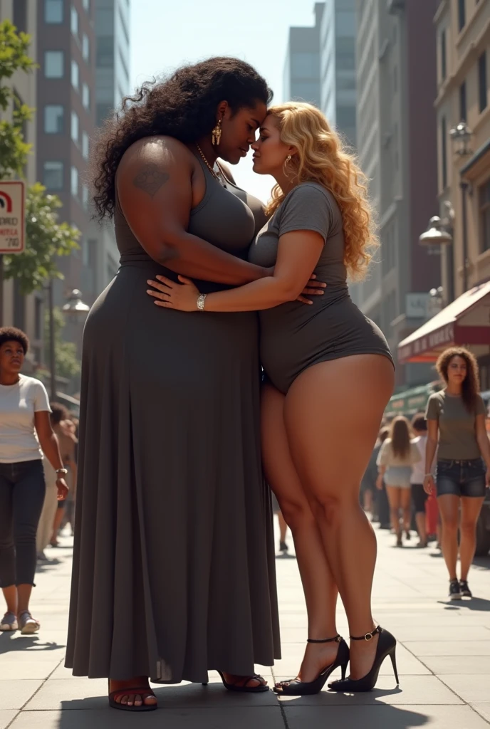 create an image of a fat couple with underwear in a more sensual style, thinking about an advertisement for an underwear brand, a thick woman with black lace lingerie, very beautiful, all worked on, bra contouring her large breasts, thinner panties on the side with a big fat ass, fat man in black underwear, underwear with a white waistband on his fat belly with folds, medium size
