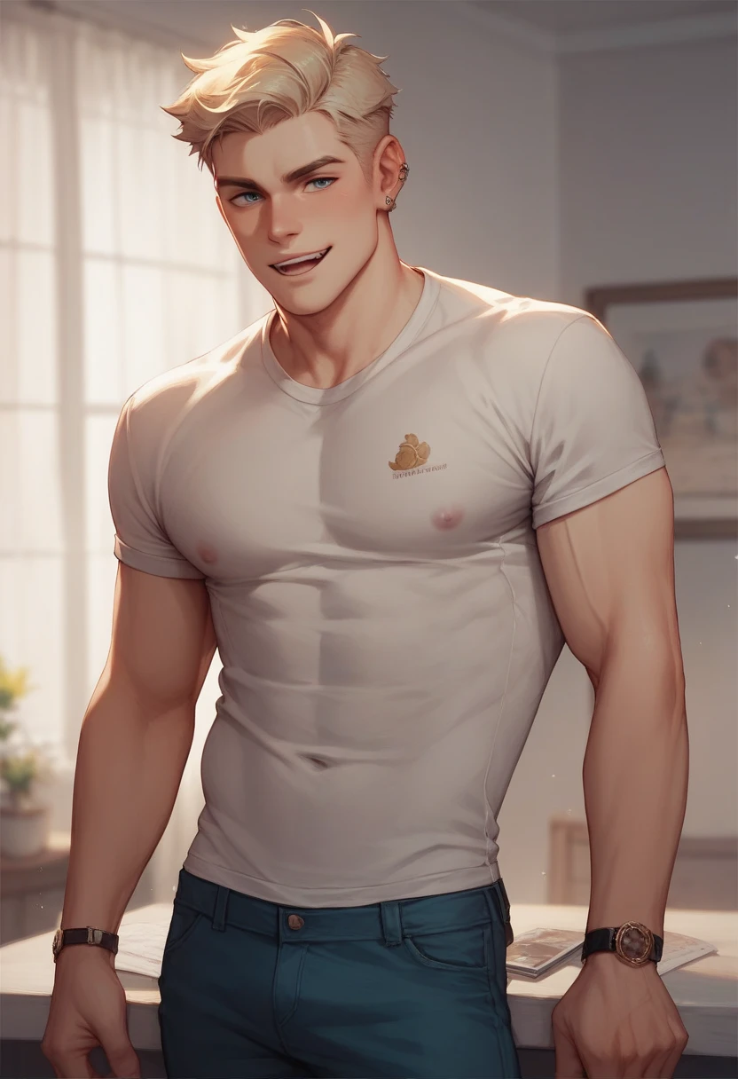1boy, adult, handsome, perfect face, detailed eyes and face, clean shaved, muscular, capturing a rural atmosphere, dynamic lighting, unreal engine 5, hd picture, satoru gojo, white hair, short hair ,hair between eyes ,blue eyes, white skin, milk pink nipple details, wear sunglasses