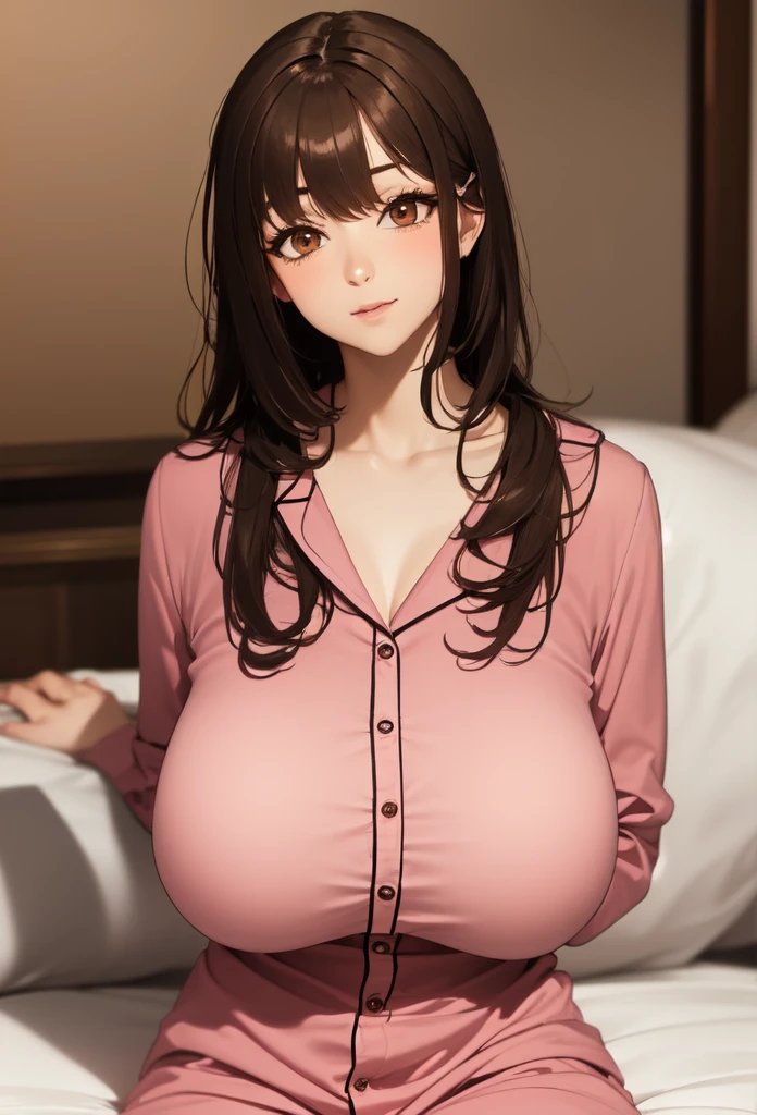 (masutepiece: 1.3), (max resolution: 1.2), (Ultra HDTV: 1.2), cinematric light, 8K resolution, Detailed eyes and skin, detailed facial features, Perfect limbs、Perfect fingers、Anatomically accurate body, Fingers in natural shape, Realistic texture, (Focus on the whole body:1.2), Perfect Style, (Beautiful face, kawaii eyes, Clear eyes、realisticeyes, Beautiful eyes like jewels), acurate, Anatomically correct, Highly detailed facial and skin texture, Detailed eyes, Double eyelids, Thin eyebrows, Glitter Eyeliner, Natural cheeks, Glossy skin, Fair skin:1.2, (Glossy lips: 1.2),  (#Slim waist),  (Firm chest, huge udder:1.3), 18year old (white  shirt, Pink top and bottom underwear、Cute pajamas made of sheer lace fabric), (thigh visible:1.1), (lean forward and look at you:1.3), (woman&#39;s home, Go home 3),