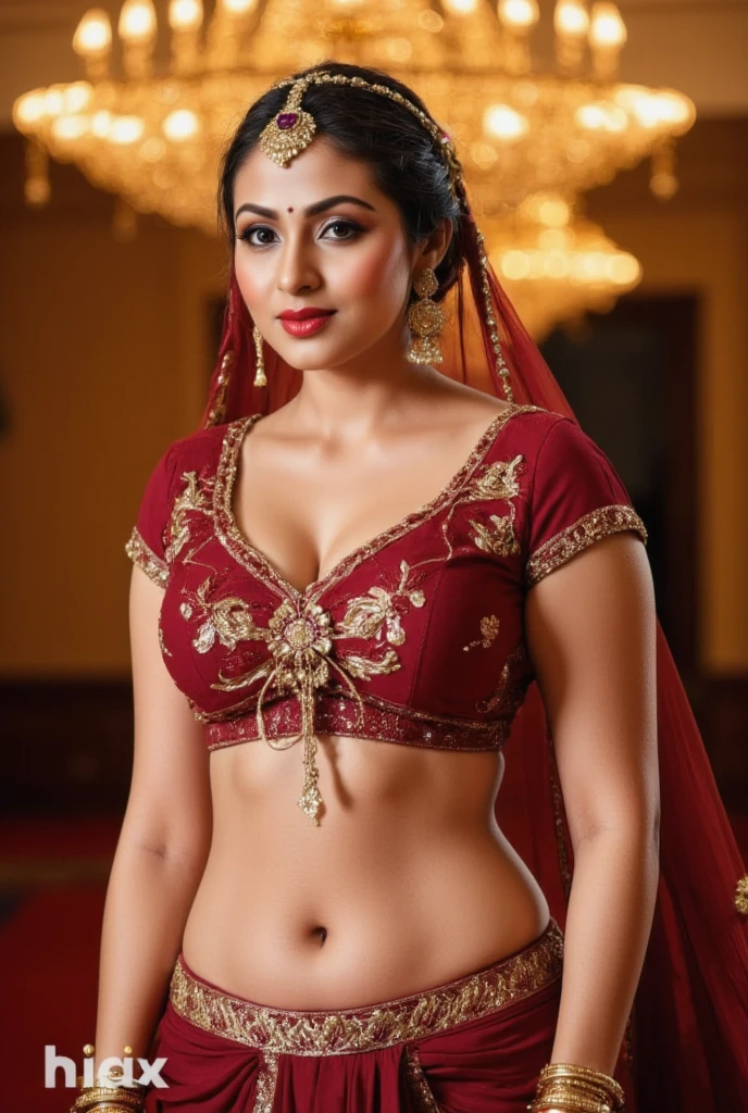 Foto RAW, best quality, Full body close up photo of Anushka Shetty, big cheeks, 45 years old Woman, curvy, open arms, armpits, sexy navel, near shrub in a garden, off shoulder strapless cowl neck lace red saree and bra, deep cut neckline, perfect figure, swooping breasts, deep cleavage, ponytail hair, necklace, look at viewer and smile, (cinematic:1.3), intricate details, (ArtStation:1.2) Extremely gorgeous lady, milf, 45 years old Woman, body revealing costumes, perky breast, alluring figure, big natural breast, mediaeval queen dress, erotic costumes, lusty physique, seductive figure can capture every people's attention, revealing captivating figure, Mediaeval clothes, revealing clothes, , (pele altamente detalhada: 1.2), 8k UHD, DSLR, soft-lighting, alta qualidade, grain of film, Fujifilm XT3, sharp focus,