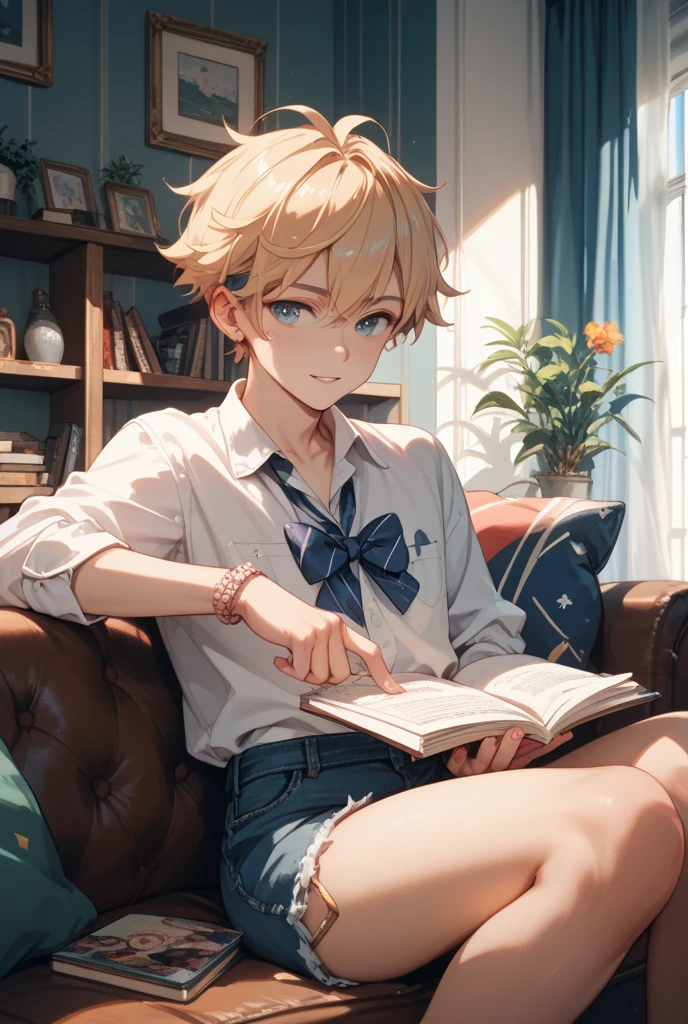 A cute ltittle boy spy, sitting in a chair, near a garden, sipping coffee, morning breeze, sun rise, good morning.
