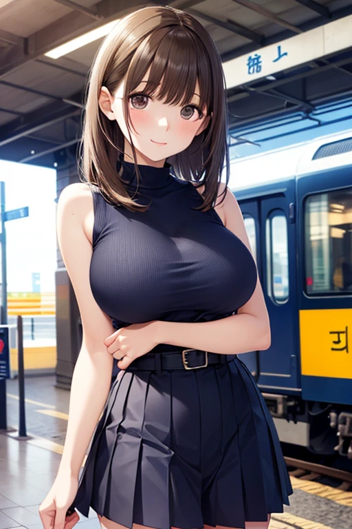 araffe wearing skirt and top,With a suitcase, a hyperPractical schoolgirl, hyperPractical schoolgirl, Knee-high socks and skirt, Practical , Popular on cgstation内容, wearing skirt and high socks, Slender legs, Transparent grey skirt, Popular on cgstation, Thigh close-up, Long legs, Wearing a honey-themed mini skirt