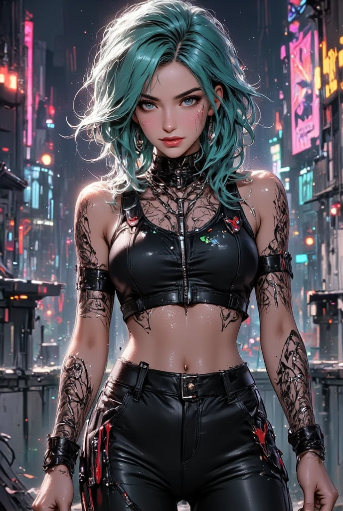 (((of the highest quality: 1.4))),(unparalleled masterpiece ever), (Ultra high definition),(Ultra-realistic 8K CG, camera view from behind), offcial art、 (((adult nude body, accentuated super huge enormously gigantic , cleavage showing, leather corset lace panties and thigh high boots with lots of straps buckles and zippers))), (((1girl in))), ((( Bob Shorthair ))), Punk girl with a perfect body,Beautiful and well-groomed face,Fancy makeup, (Image from head to thigh),((neon green Bob Shorthair )), Simon Bisley's urban savage style luxurious bedroom,Detailed background of luxurious bedroom,Clean abs, Complex graphics, dark pink with white stars and gray and white stripeany poisonous tattoos )), piercings