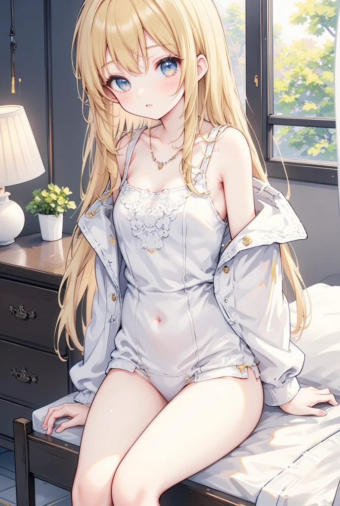 mini skirt,Crouched View,Fluffy jacket,((Small Bust)),Nipples,Expose the inside of your legs,White panties,Luxurious Room