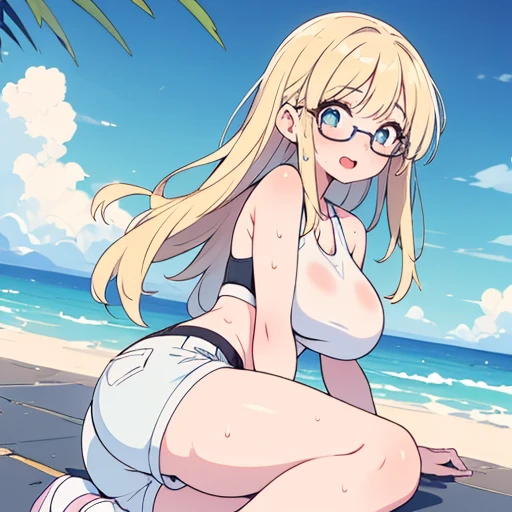 with breasts and big ass naked on the beach wearing glasses