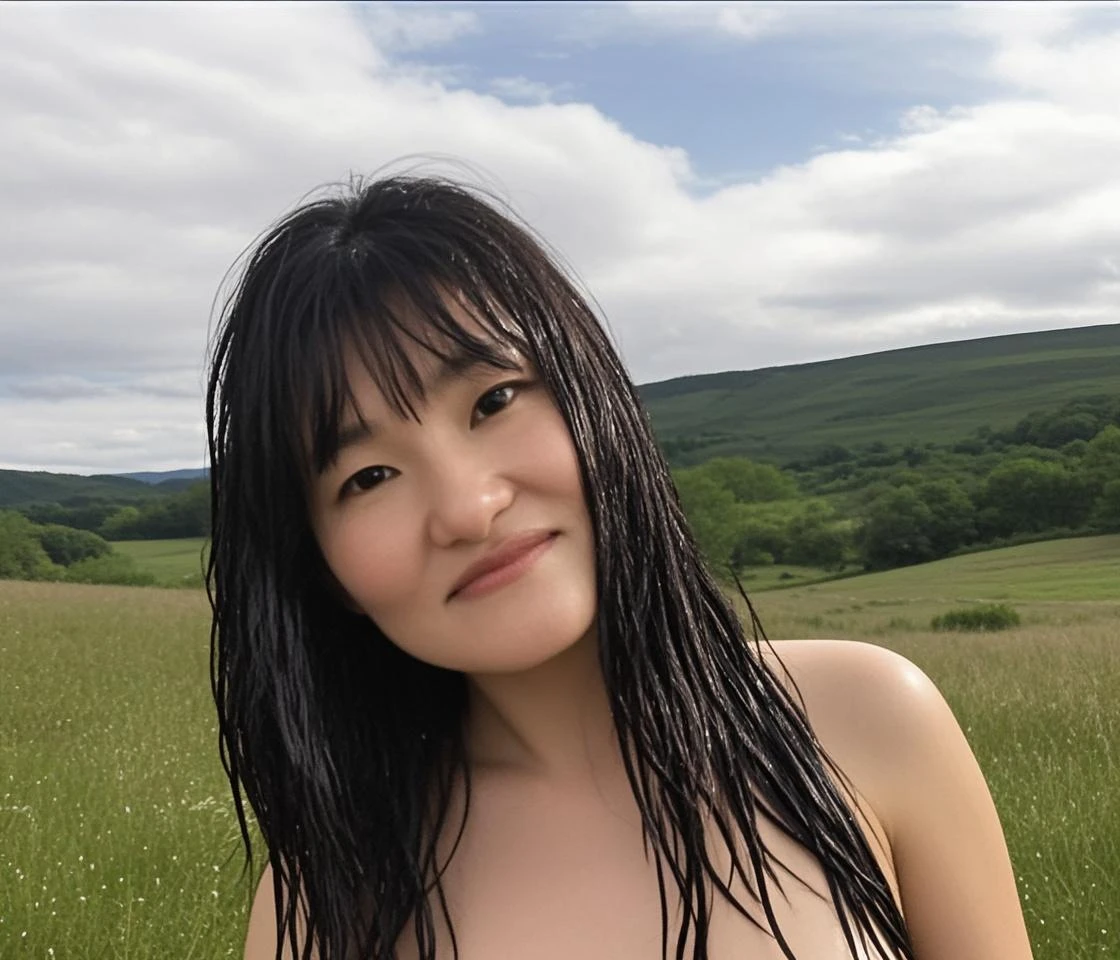 ((Top Quality)),((Masterpiece)),((Very Beautiful)), Distinctive light and shadow, One Naked girl, Messy hair, Realistic skin texture, Strong wind, Rain, Rocky shore, Rough sea, Feminine pose, short boots