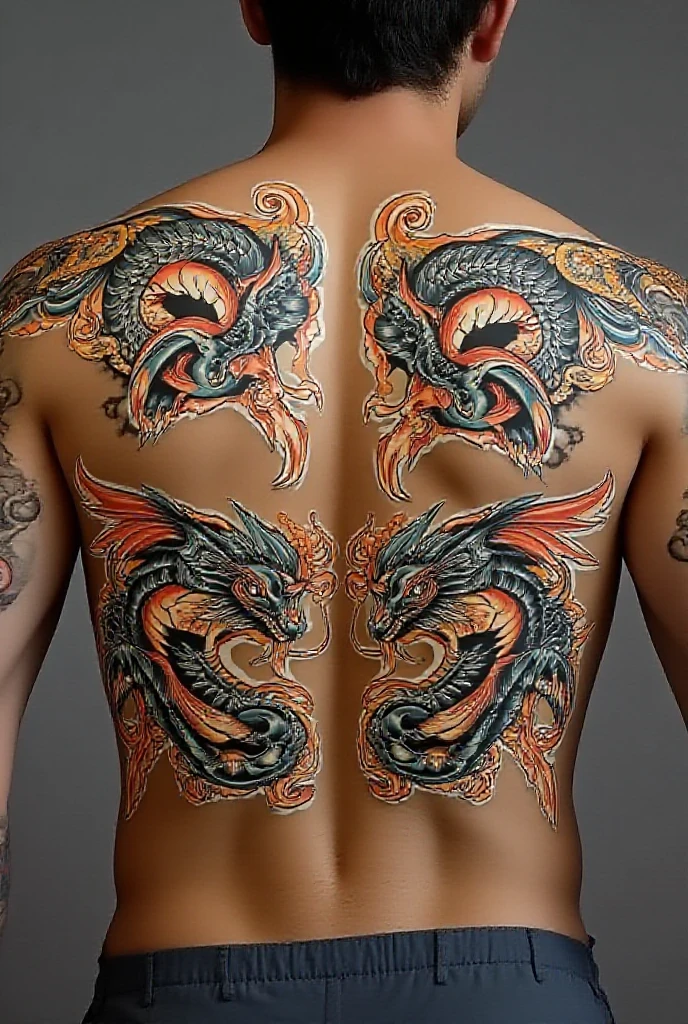 A tattoo with a dragon , a cross,I never stop moving forward
