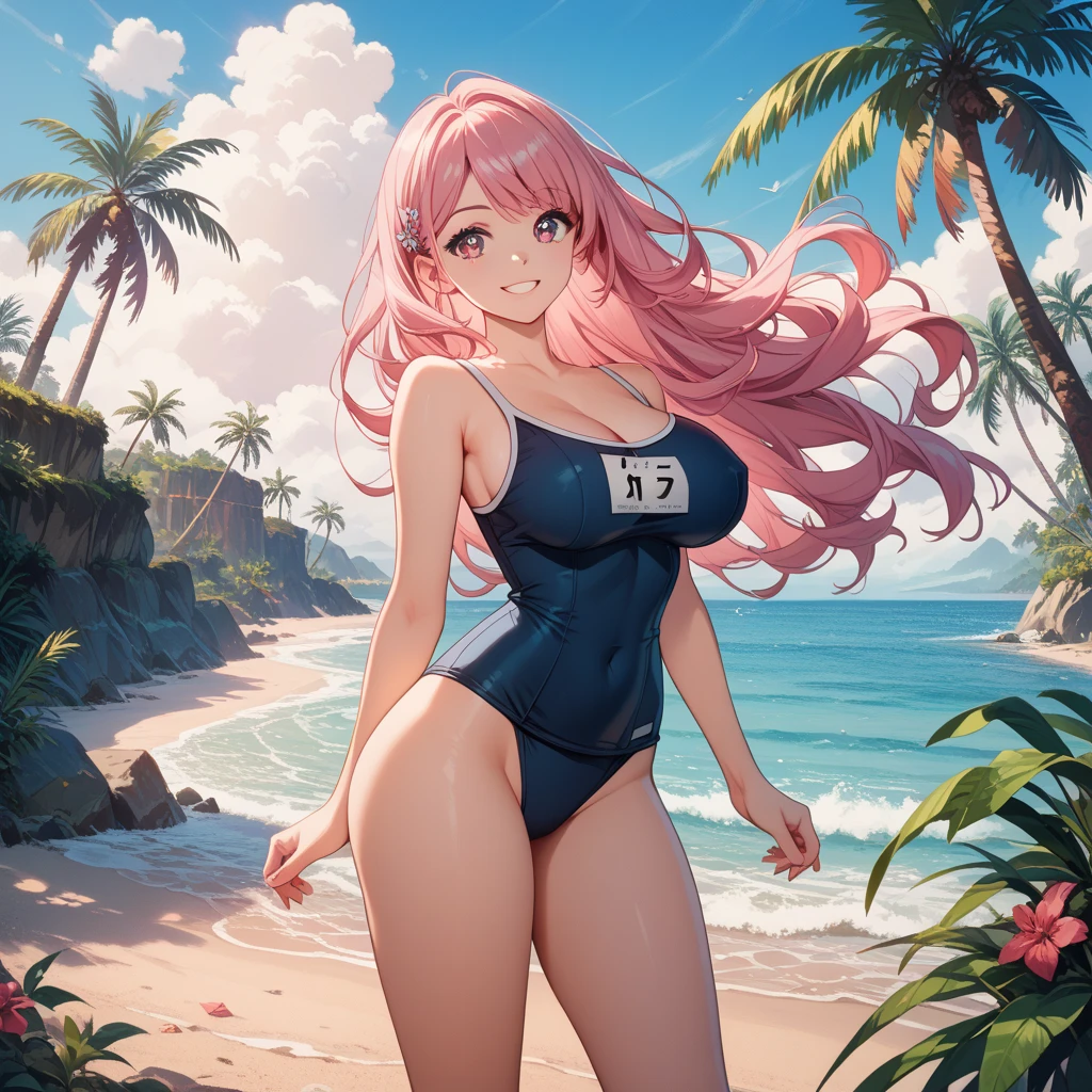 Summer at the beach,A busty woman,in a bikini