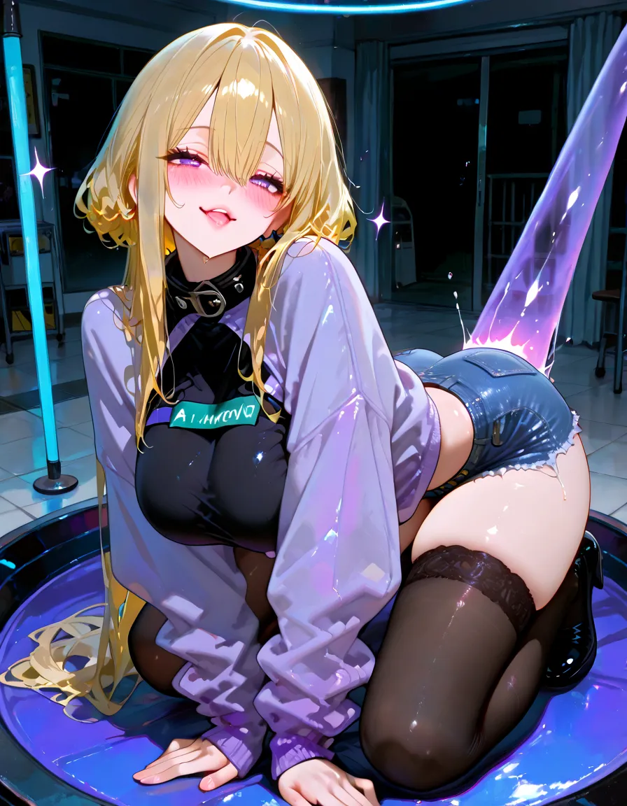 (spreading legs, spreading pussy), a girl, bangs, dildo is interesting her anal, small hips, smile, (saliva:1.5), in her room, (night:1.4)