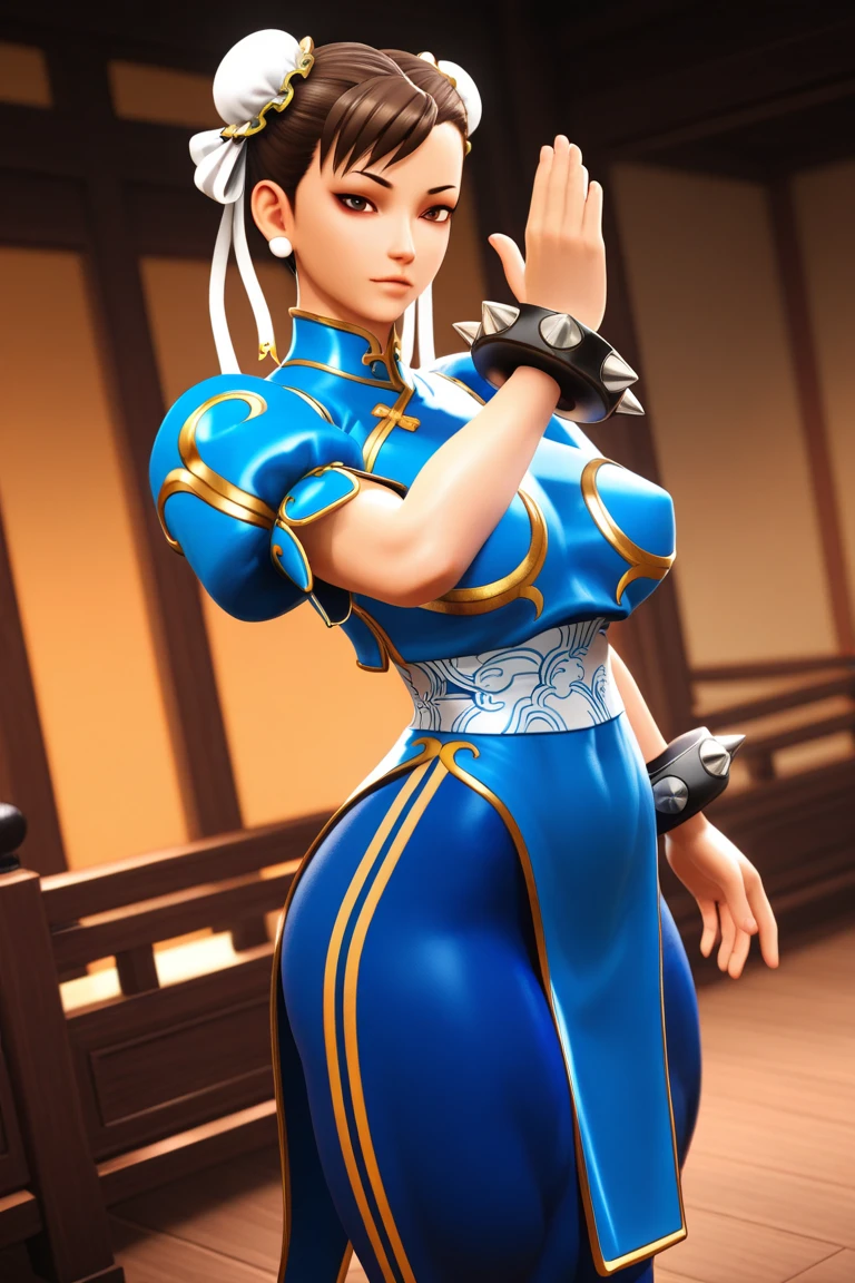 anime character with a blue outfit and a yellow and blue outfit, concept art inspired by Pu Hua, pixiv contest winner, shin hanga, portrait of chun - li, portrait of chun li, chun-li, chun li, chun - li, chun li at the gym, extremely detailed artgerm, fight pose, in a fighting pose, most strongest pose