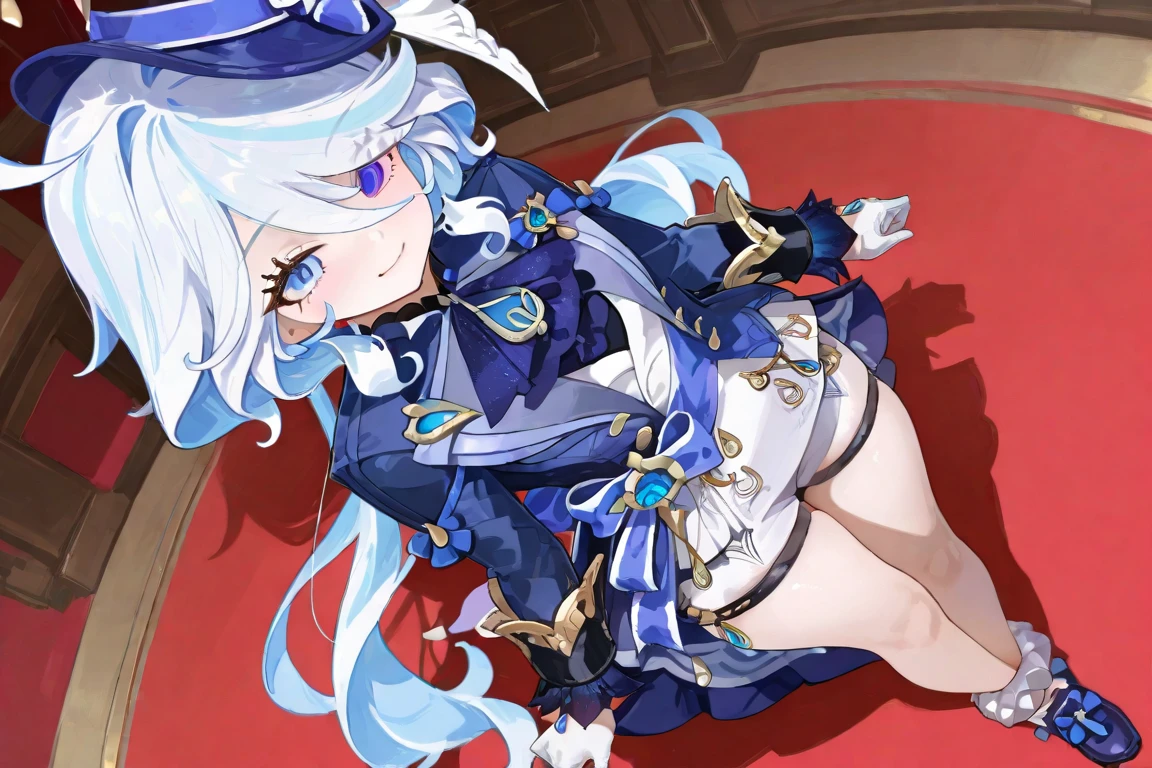 Personaje furina de genshin impact, de cabeza hasta los zapatos y con su ropa detallada