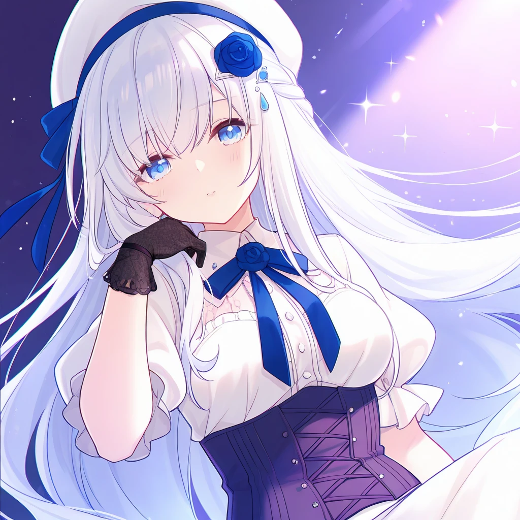 Hopus she is a white rabbit dressed in a blue tuxedo and wears a red bow tie and white gloves. sHe has large yellow eyes with blue irises. sHe hides in a top hat and wields a magic wand. SPARKLE; GLITTER