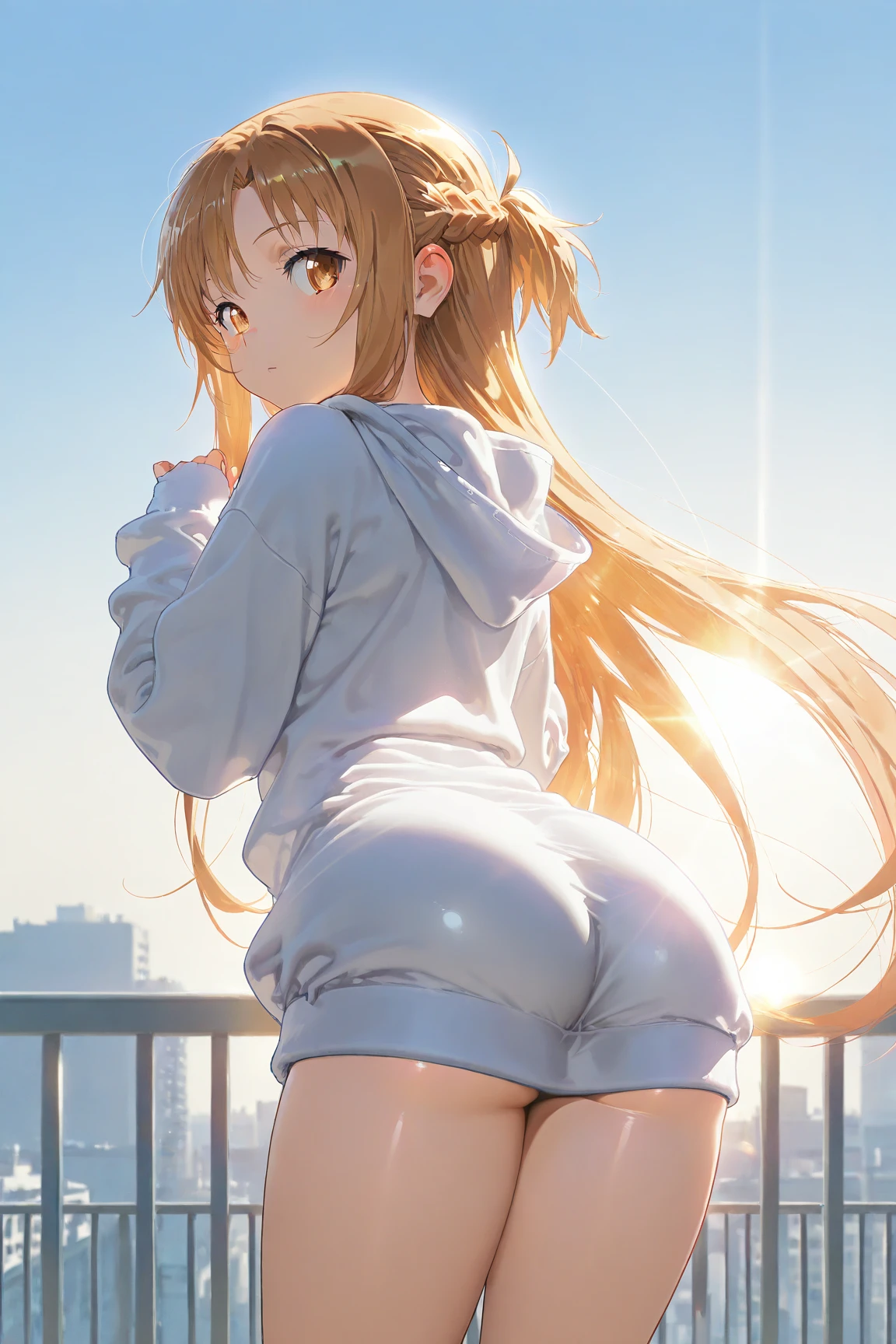 Yuuki Asuna, high quality, girl, Big clothes, Small underwear, Comfortable clothes, night, sunset, A dark and gloomy amusement park, Get distracted and ruin something,Push up your butt