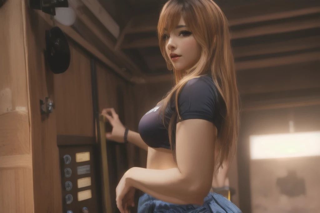 Best image quality,Excellent details,Ultra-high resolution,(Faithfulness:1.4),Best illustrations,Focus on details,One very organized girl,has a delicate and beautiful face,,Sexy,The figure is uneven,Expose your thighs and chest,Locomotive,Colored,With a dark blue mech,Hold down the directional controller,The background is a futuristic city high tech lighting scene、(My thighs are wet with semen:1.2)