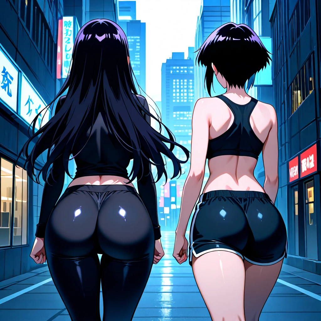(highest quality,high resolution,(Ultra high fine mesh,4K), (ultra high resolution,8K),muste piece:1.2), (perfect anatomy,anatomically accurate), (angle from below), (soft lighting, rendering), (Two cute high school girls walking in the park), High-definition beauty face, (high heels), elegant leotard swimwear), (Wear a gray hoodie), (Crisp double eyelids), (fascinating expression),(large breasts:1.3), (soft skin), (It's photorealistic), (glowing skin), (colorful hair), (butt, From the back, Look back:1.2)