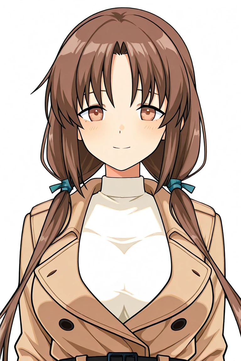 anime smiling girl with long brown hair and black vest, makise kurisu, kurisu makise, female anime character, profile of anime girl, vector shaded anime, an anime girl, anime style character, anime character, subtle anime style, anime girl named lucy, rin, (anime girl), flat anime style shading, cel - shaded art style, young anime girl