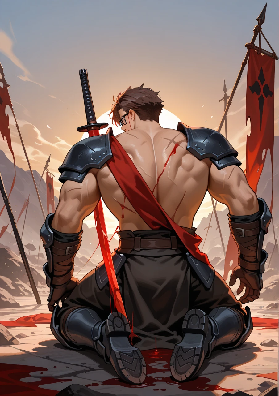 The last ronin michaelangelo on your knees night, dark, detailled, ultra realism