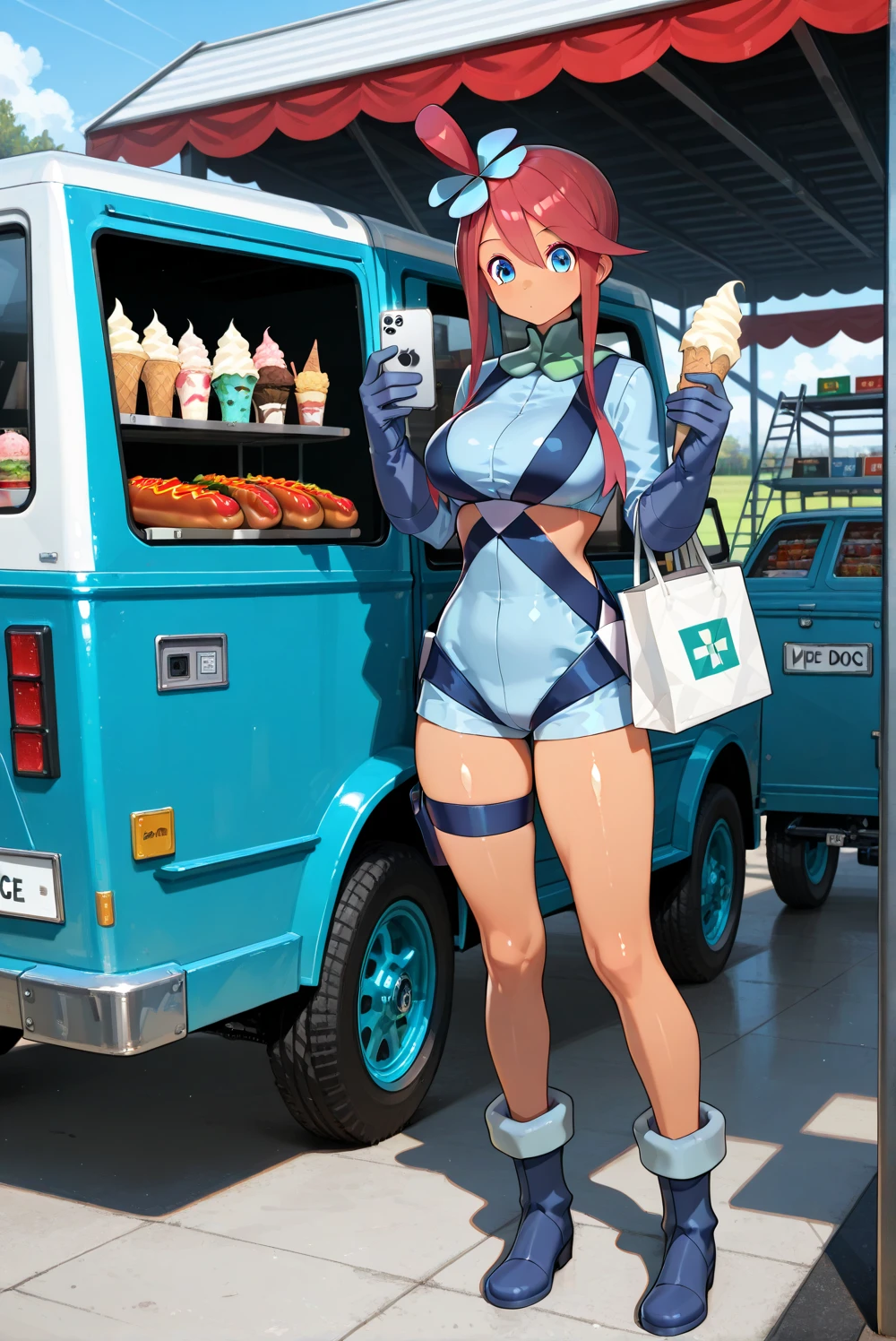 nagatiti,1girl, (gigantic breasts:1.2),thighhighs,white bikini, robot, black ring, white shirt, 1girl, best quality, walking,