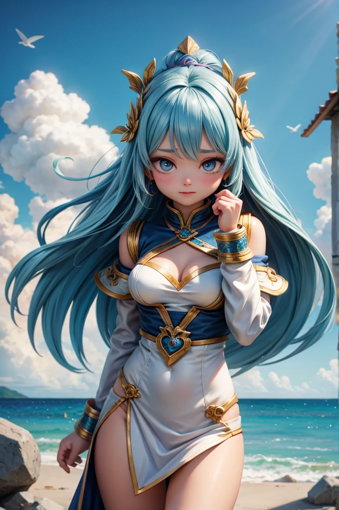 （8K ，Ultra-detailed，Best masterpiece，Nature，perfect work of art，perfect female body），two women，Sister and sister， sisters，rainbow hair，perfect face，（huge tits），neighbor wife，woman hairstyle，elegant wife，on the cliff，delicate and revealing ，Wearing a magical girl dress，Off-shoulder low-neck magical girl dress，super short thong，Wearing a low-cut police uniform，T-shaped small，huge  big，naked leg，full body shot，elastic muscles，raised raised raised，Obscenity exposed