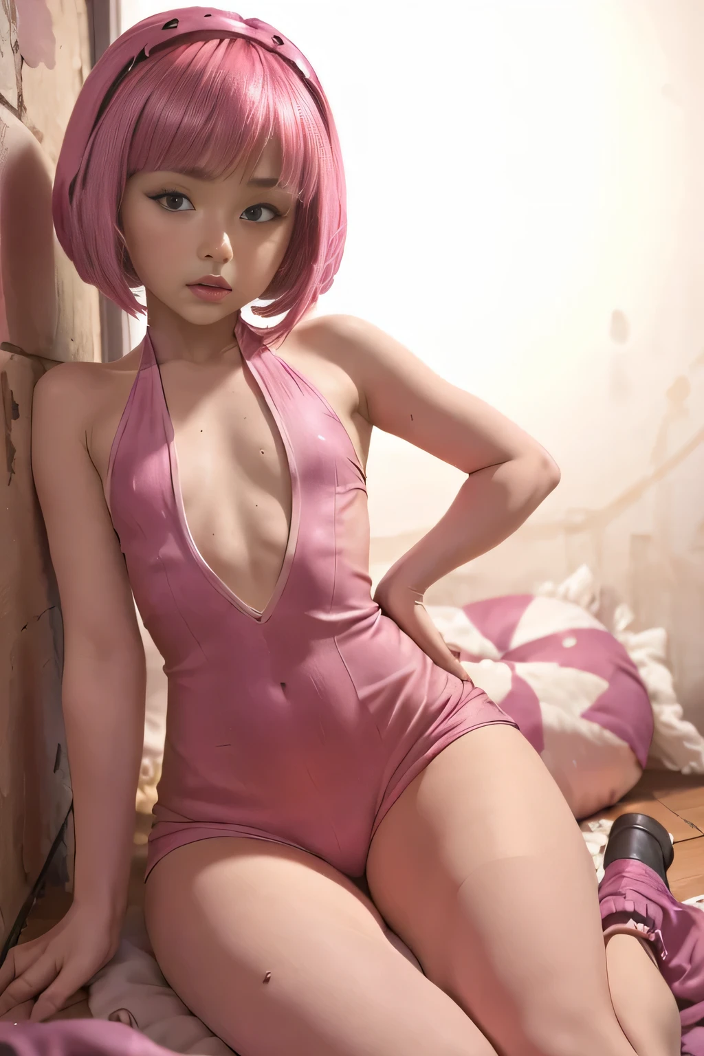 ulzzang-6500-v1.1,(raw photo:1.2),((photorealistic:1.4)),best quality ,masterpiece, illustration, an extremely delicate and beautiful, extremely detailed ,CG ,unity ,8k wallpaper, Amazing, finely detail, official art,extremely detailed CG unity 8k wallpaper,absurdres, incredibly absurdres, huge filesize, ultra-detailed, highres, beautiful detailed girl, extremely detailed eyes and face, beautiful detailed eyes,light on face,cinematic lighting,((extremely pink tight suit clothing)),1girl,full body,full-body shot,looking at viewer,((light pink hair)), red eyes,((bliss)), best detailed background, ((cosplay)), (smile), twintails, ((hold a rifle)),